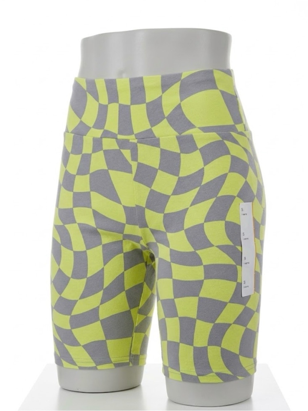 High-Waist Neon Green & Gray Patterned Bike Shorts